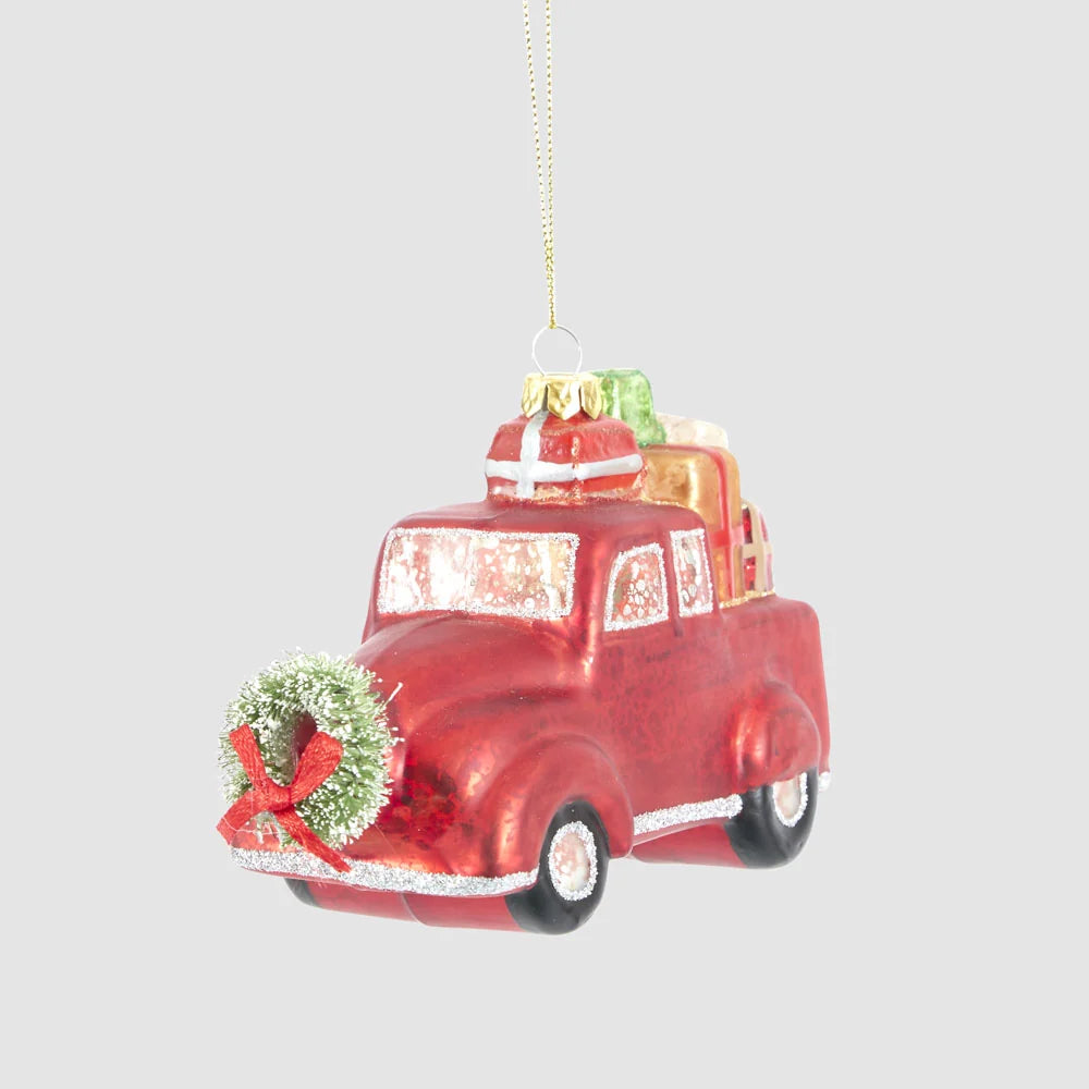 Vintage Noel Present Truck Glass Hanging Decoration
