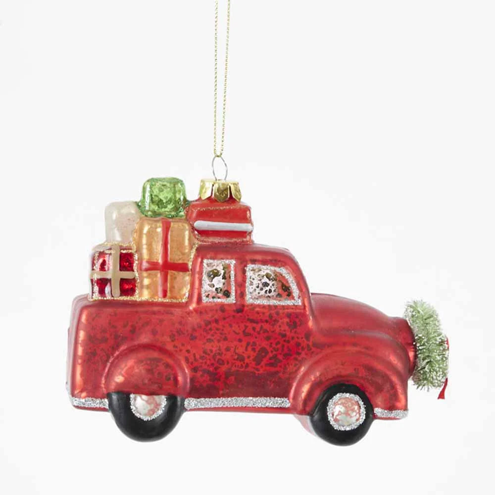 Vintage Noel Present Truck Glass Hanging Decoration