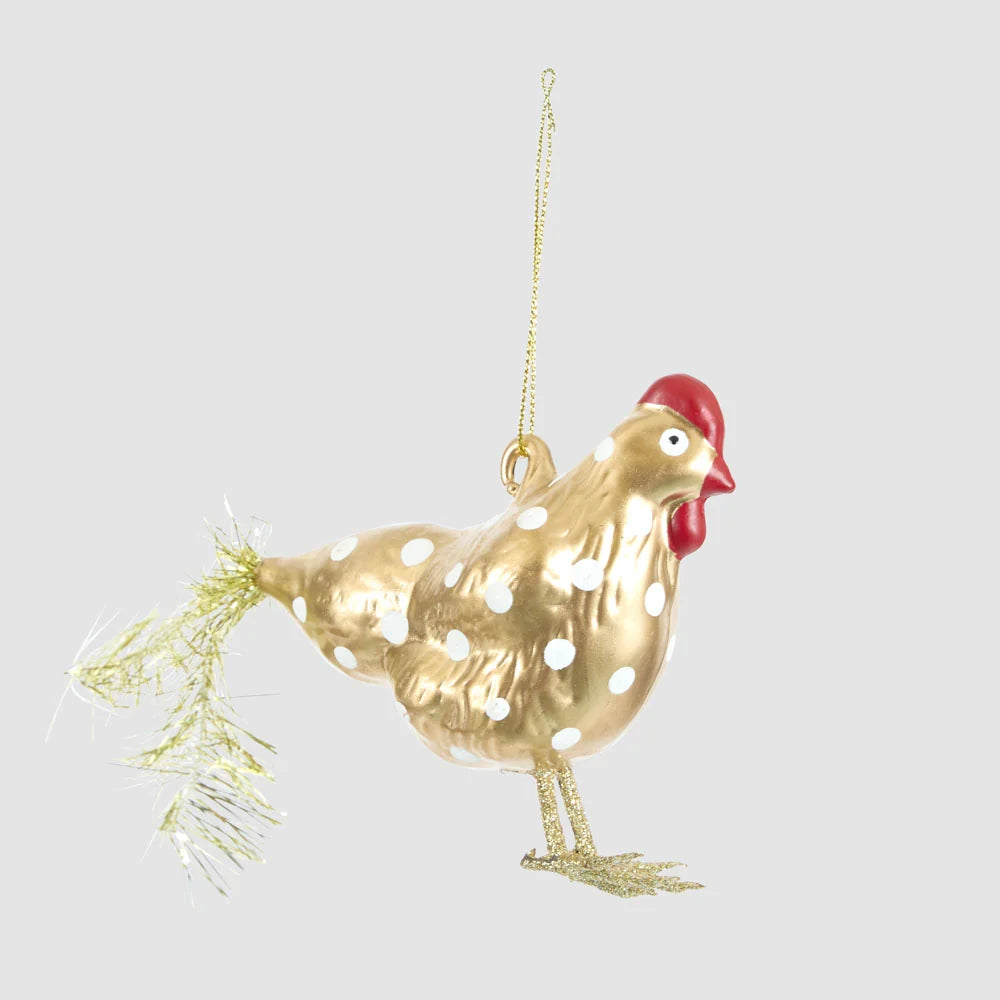Vintage Gold Spotty Hen Glass Hanging Decoration